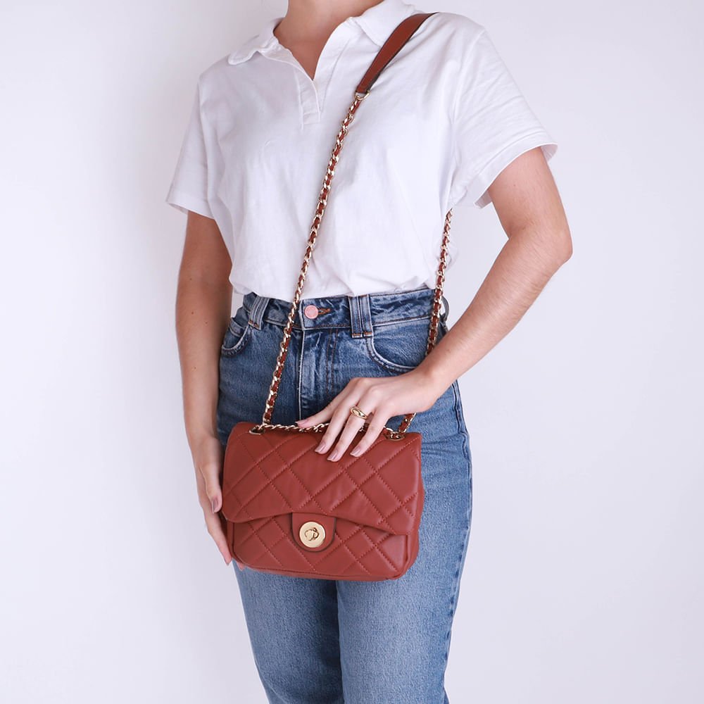 Bolsa Tiracolo Couro Marrom Matelassê Marrom 4