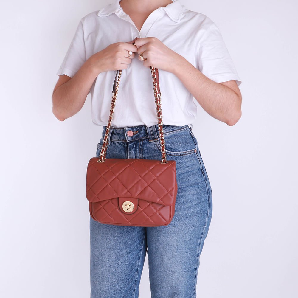 Bolsa Tiracolo Couro Marrom Matelassê Marrom 5