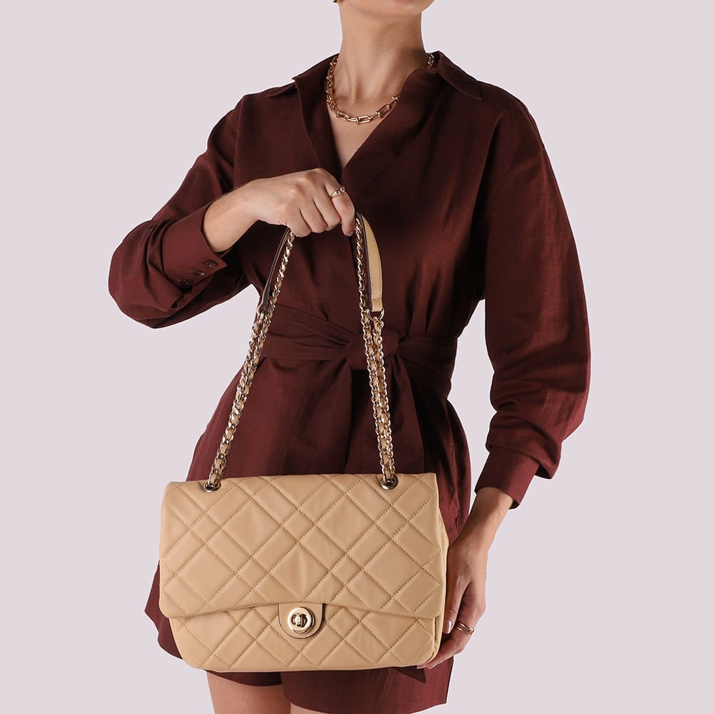 Bolsa Tiracolo Couro Bege Matelassê Bege 4