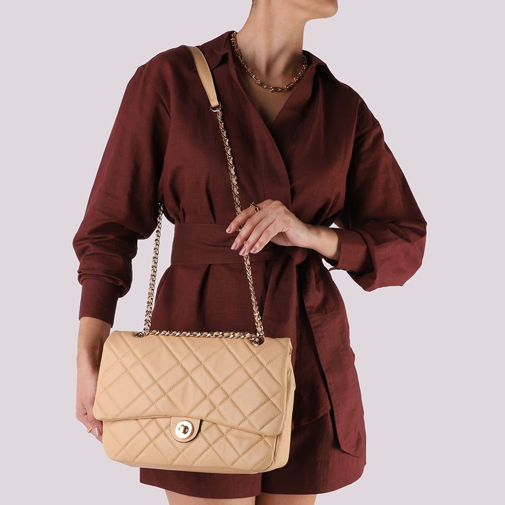 Bolsa Tiracolo Couro Bege Matelassê Bege 5