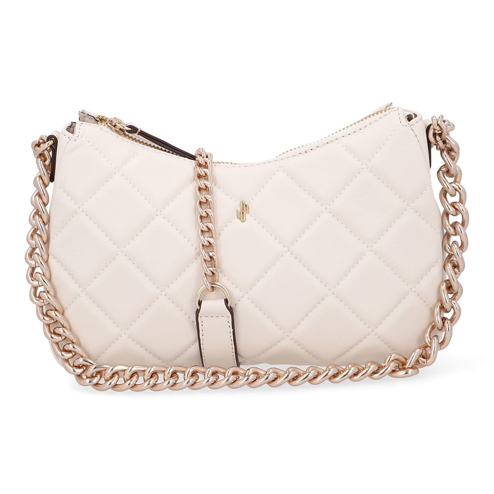 Bolsa Tiracolo Couro Branca Marfim Matelassê Corrente