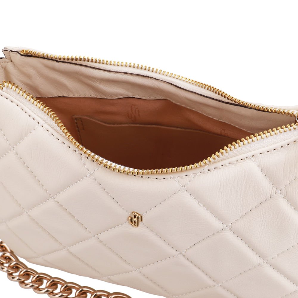 Bolsa Tiracolo Couro Branca Marfim Matelassê Corrente Marfim 3