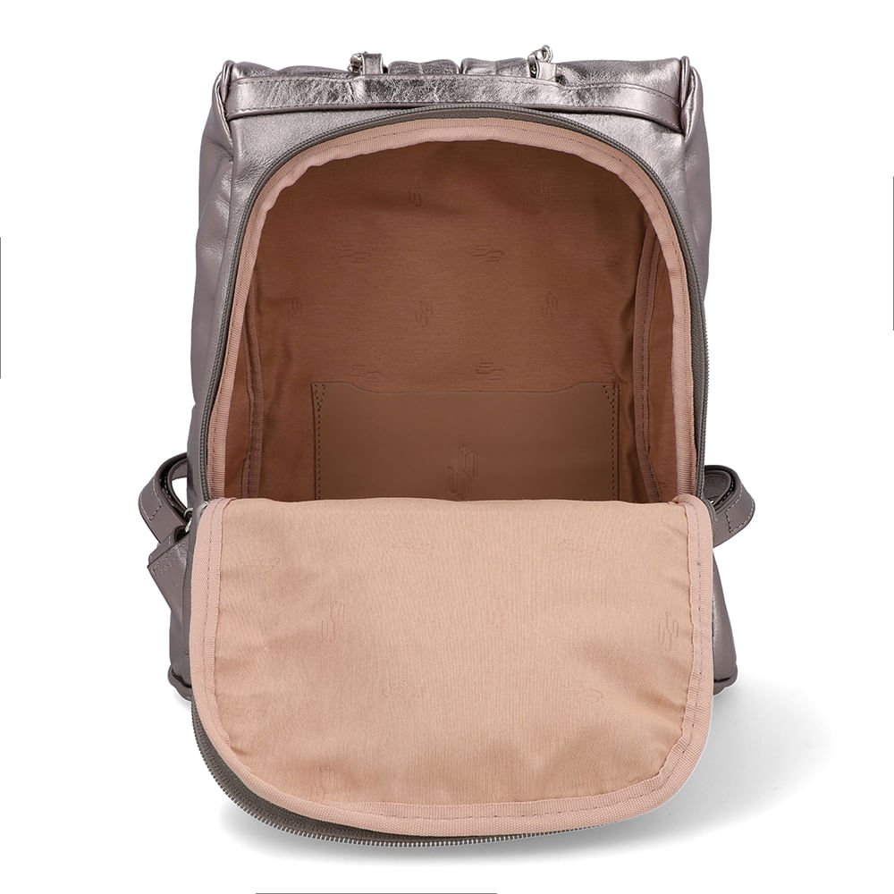 Mochila Couro Metalizada Aço Prata 4
