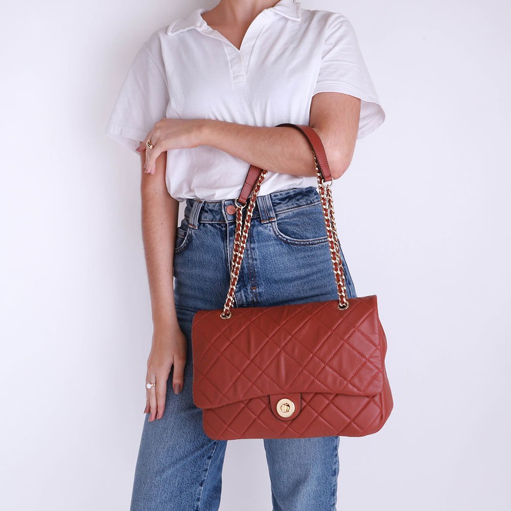 Bolsa Tiracolo Couro Marrom Matelassê Marrom 4