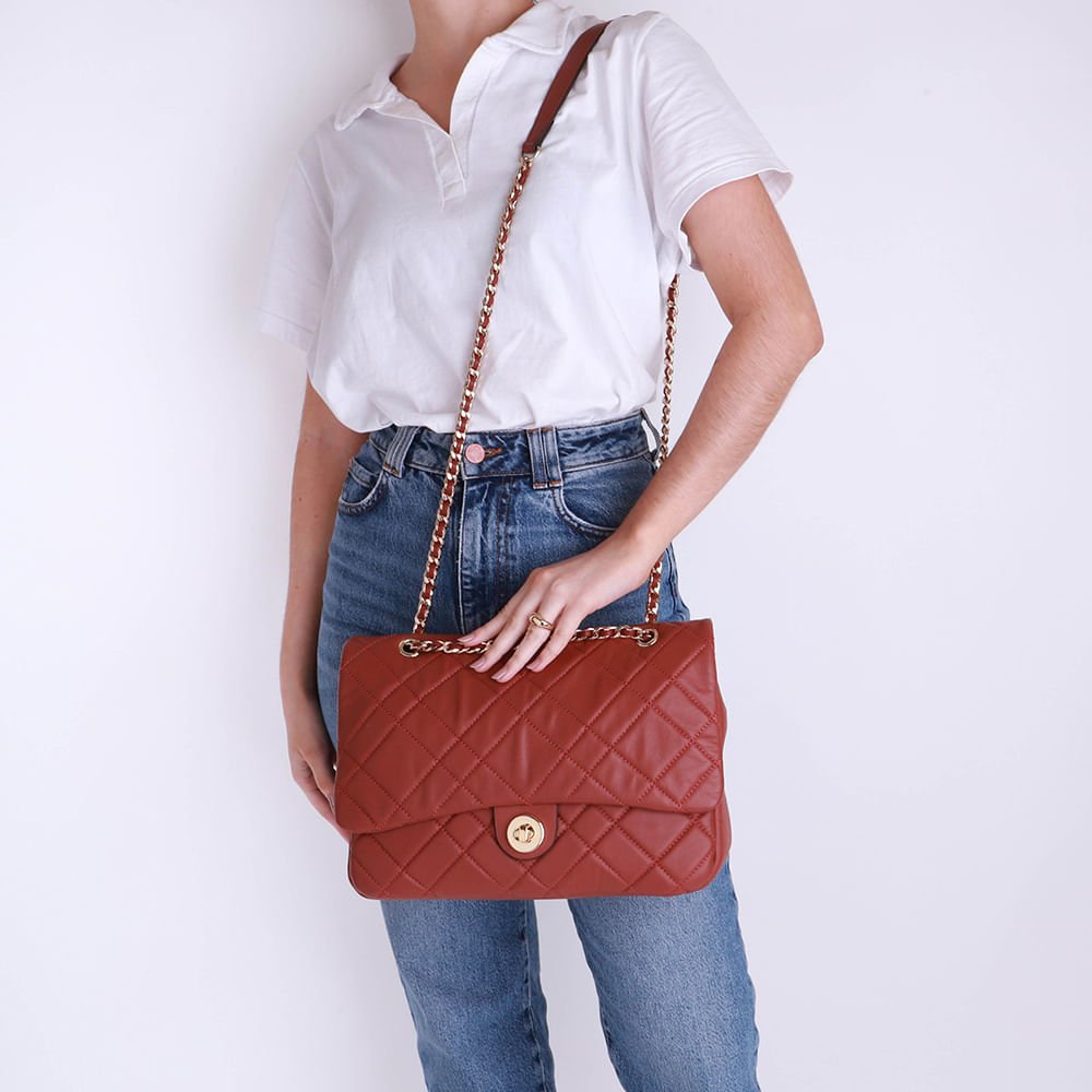 Bolsa Tiracolo Couro Marrom Matelassê Marrom 5