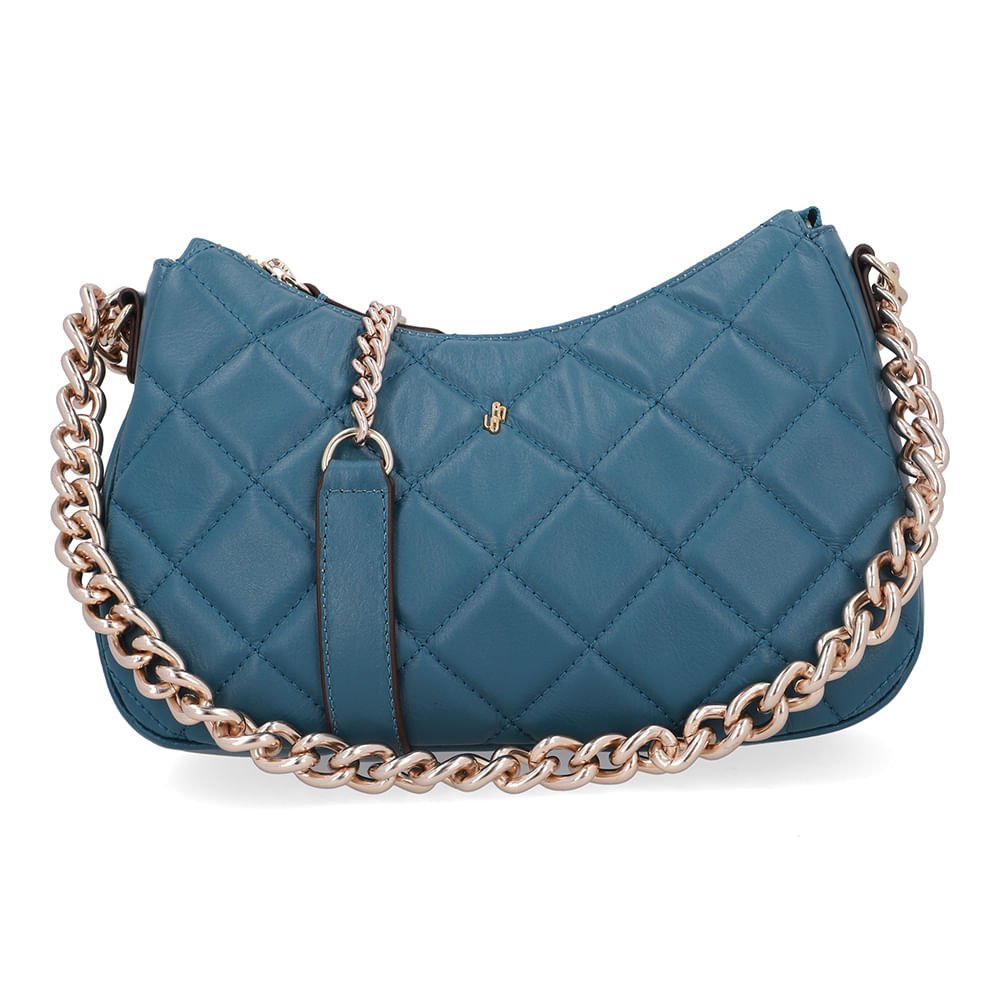 Bolsa Tiracolo Couro Azul Matelassê Corrente