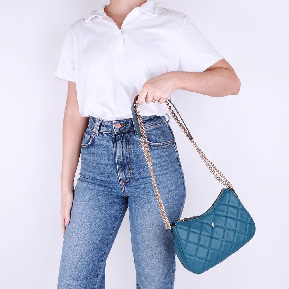 Bolsa Tiracolo Couro Azul Matelassê Corrente Azul 5