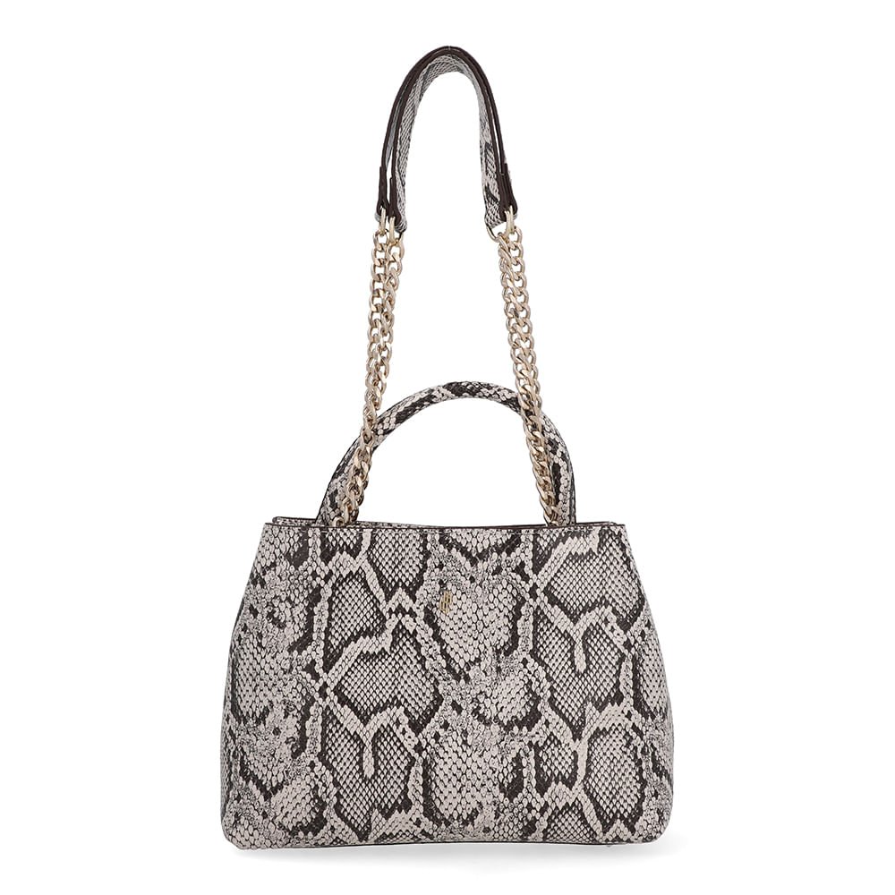 Bolsa Tote Couro Cobra Natural Detalhe Corrente