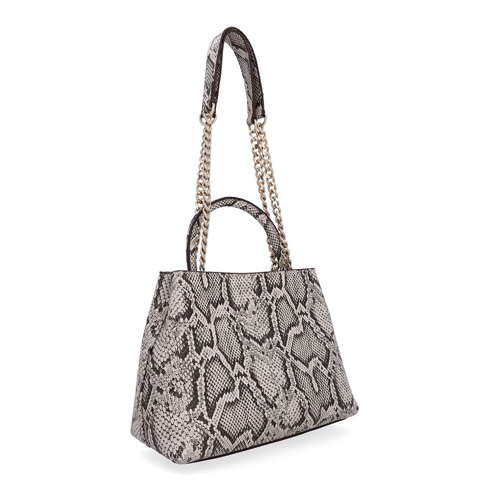 Bolsa Tote Couro Cobra Natural Detalhe Corrente Animal Print 2