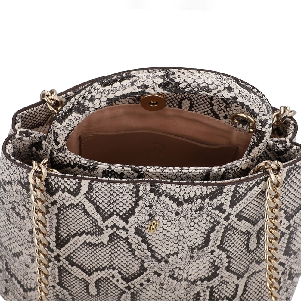 Bolsa Tote Couro Cobra Natural Detalhe Corrente Animal Print 3