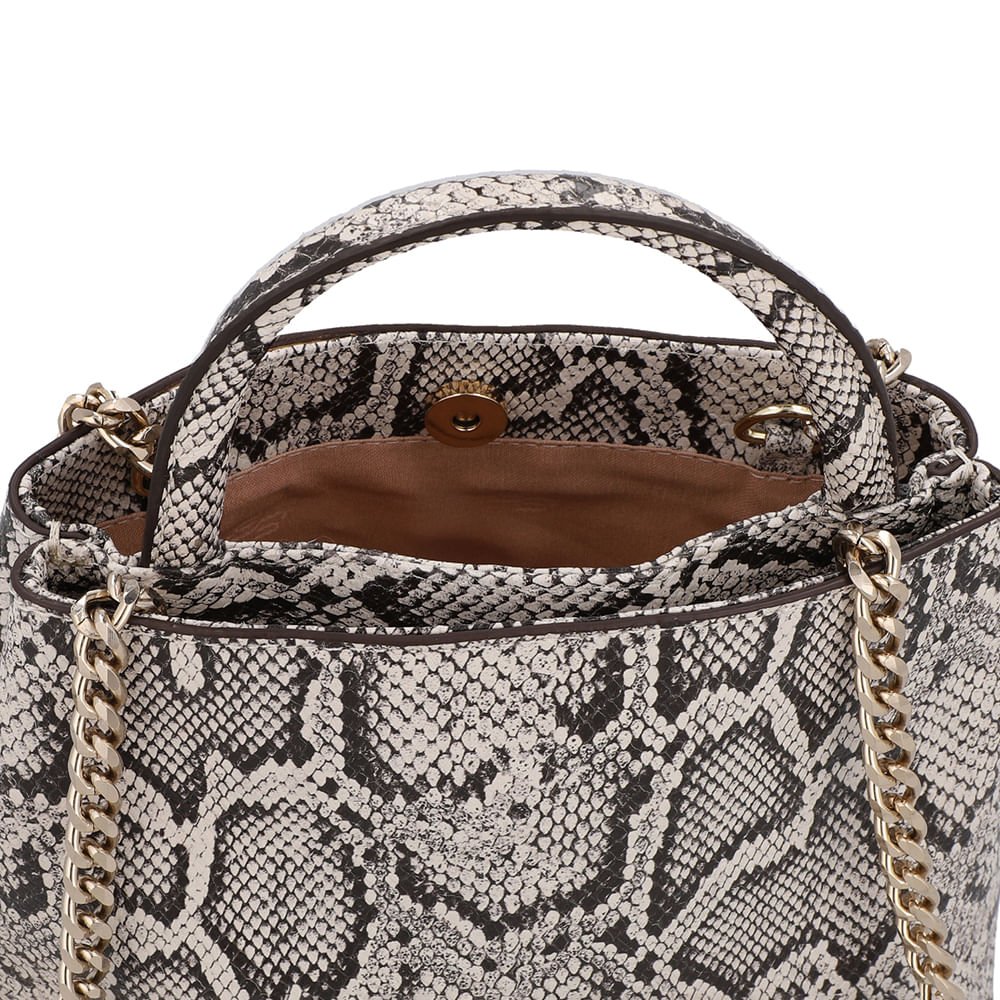 Bolsa Tote Couro Cobra Natural Detalhe Corrente Animal Print 4