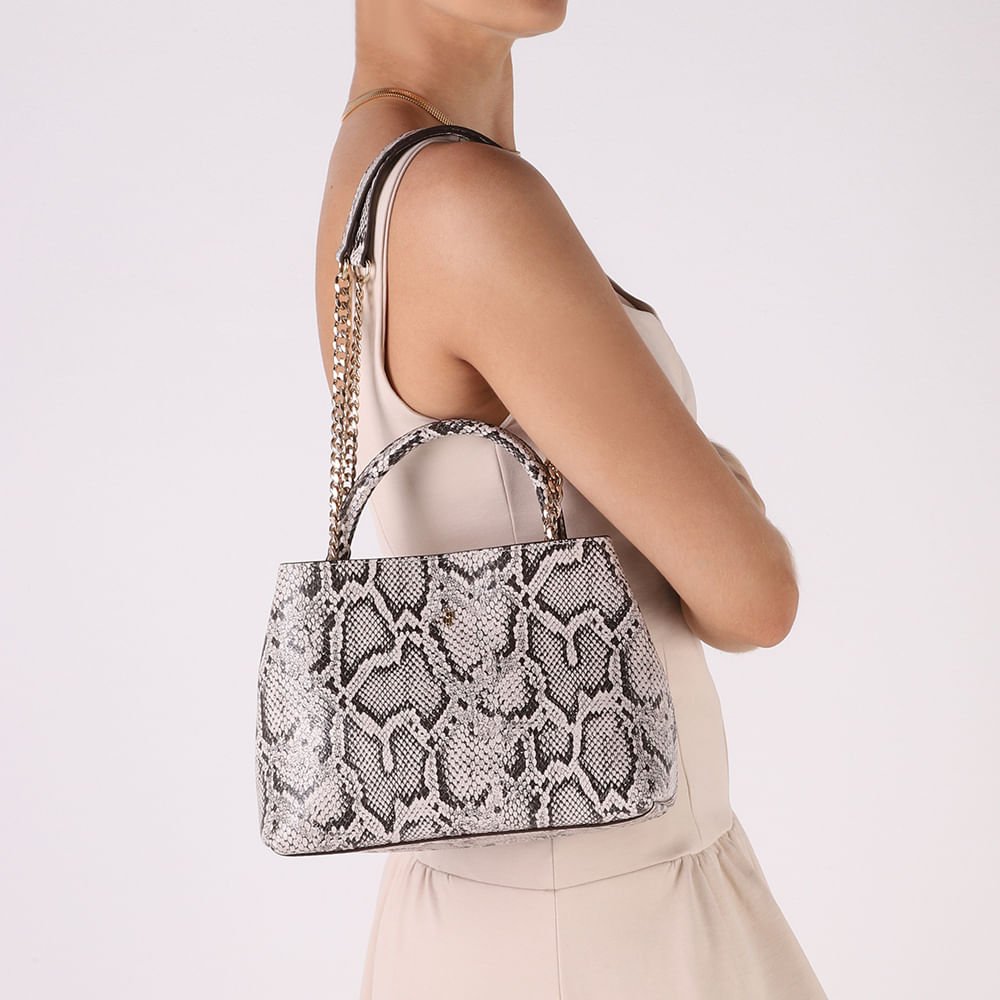 Bolsa Tote Couro Cobra Natural Detalhe Corrente Animal Print 5
