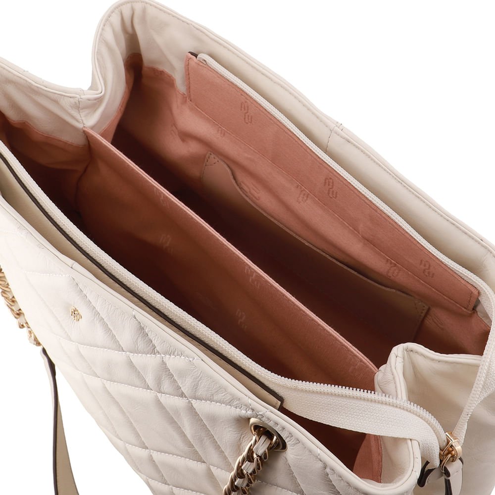 Bolsa Shopper Couro Branca Marfim Matelassê Marfim 3