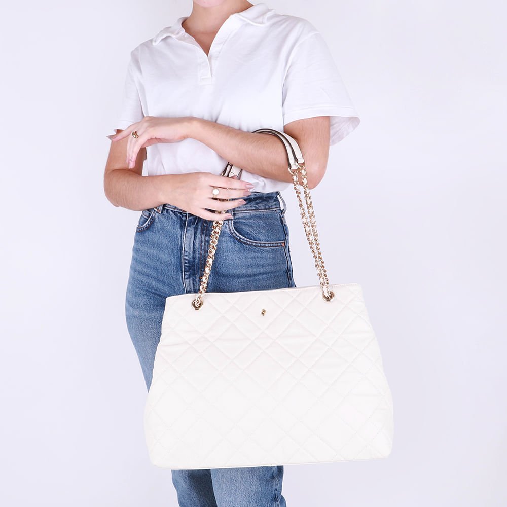 Bolsa Shopper Couro Branca Marfim Matelassê Marfim 4