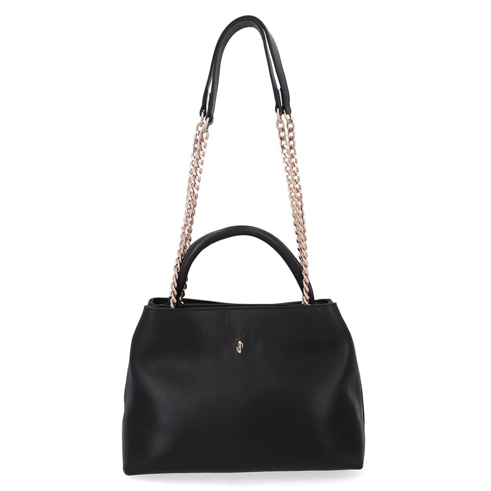 Bolsa Tote Couro Preta Detalhe Corrente