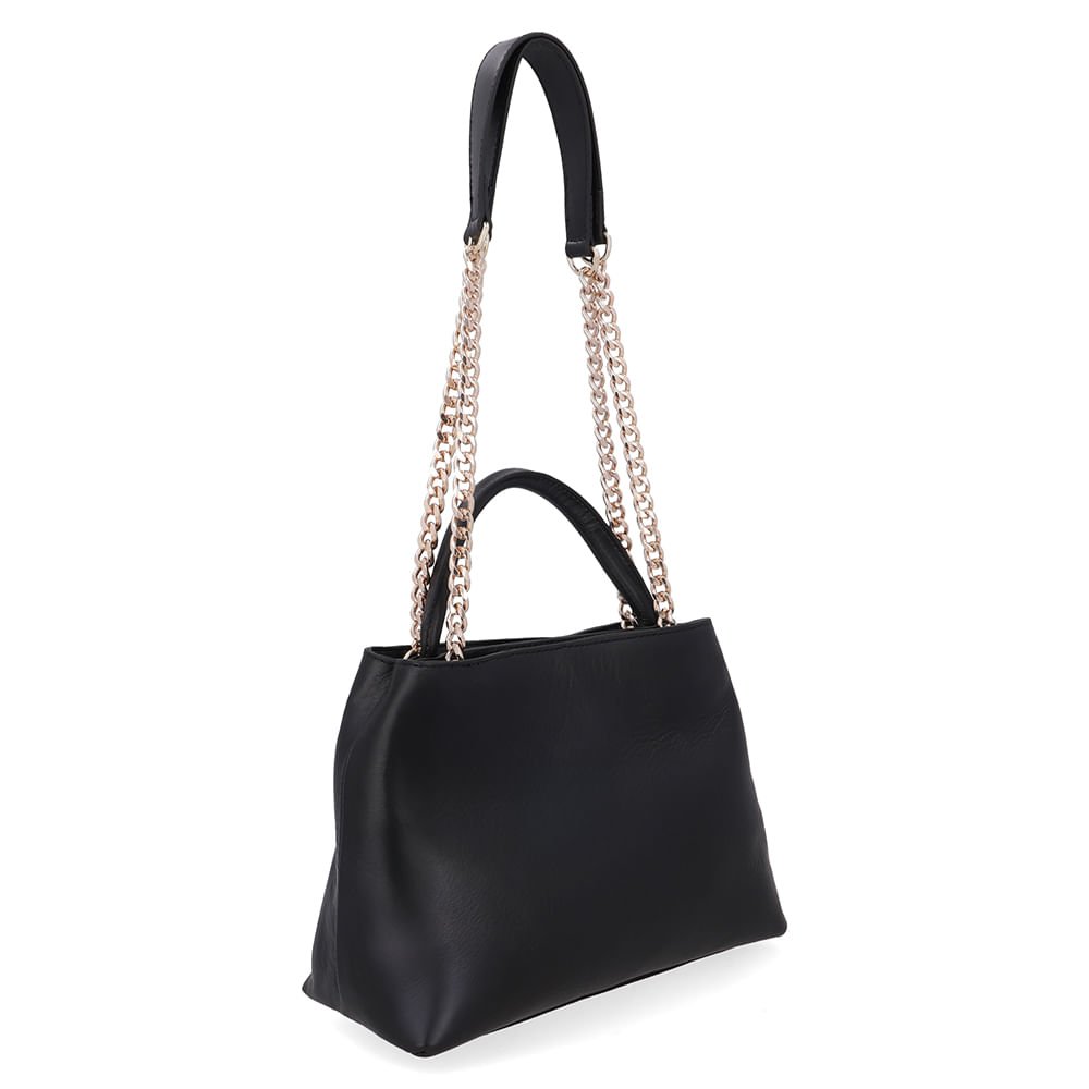 Bolsa Tote Couro Preta Detalhe Corrente Preto 2