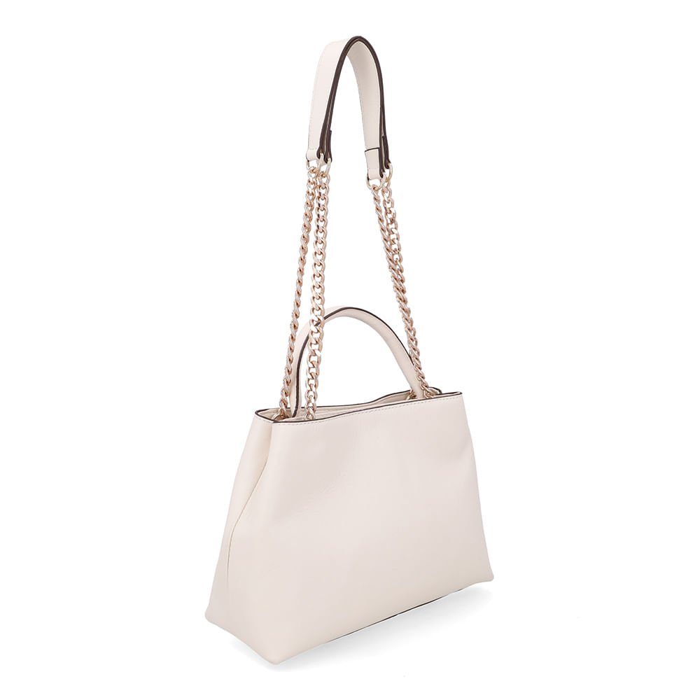 Bolsa Tote Couro Branca Marfim Detalhe Corrente Marfim 2