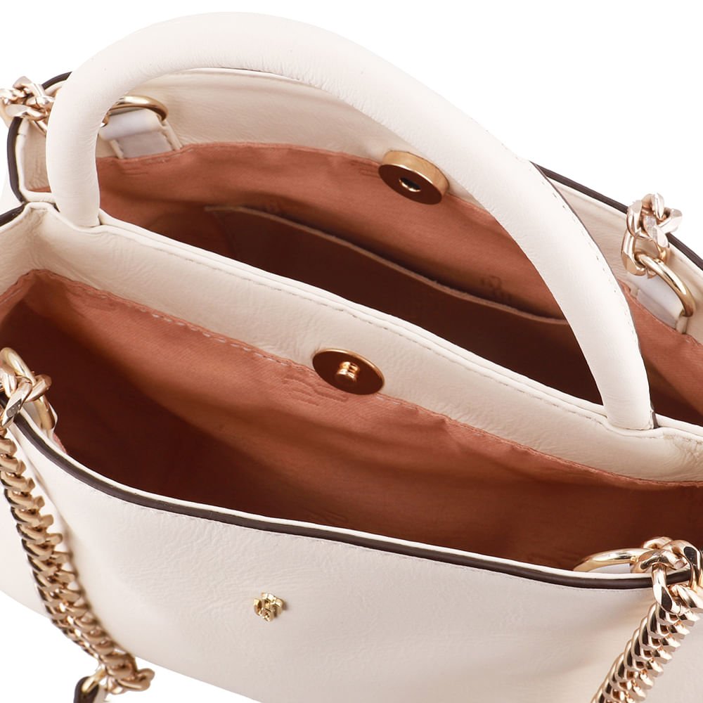 Bolsa Tote Couro Branca Marfim Detalhe Corrente Marfim 3