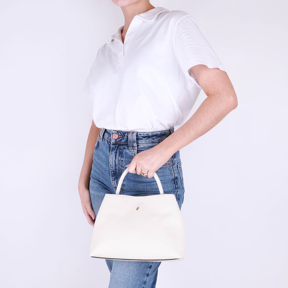 Bolsa Tote Couro Branca Marfim Detalhe Corrente Marfim 5