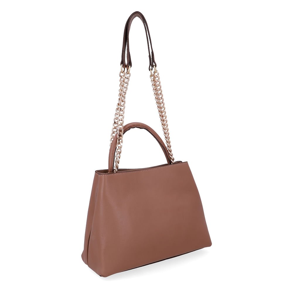 Bolsa Tote Couro Marrom Detalhe Corrente Marrom 2