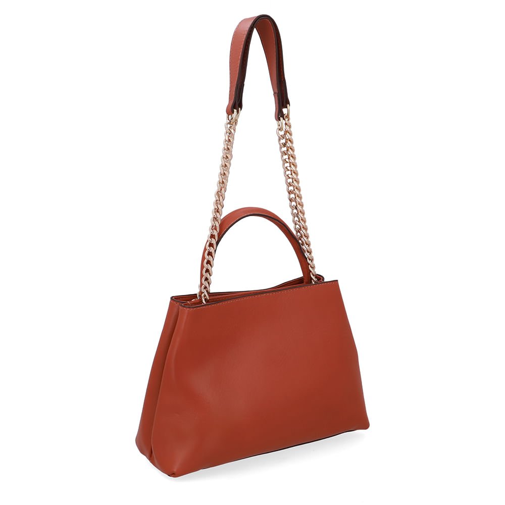 Bolsa Tote Couro Marrom Detalhe Corrente Marrom 2
