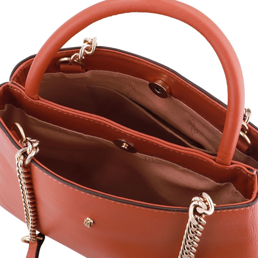 Bolsa Tote Couro Marrom Detalhe Corrente Marrom 3