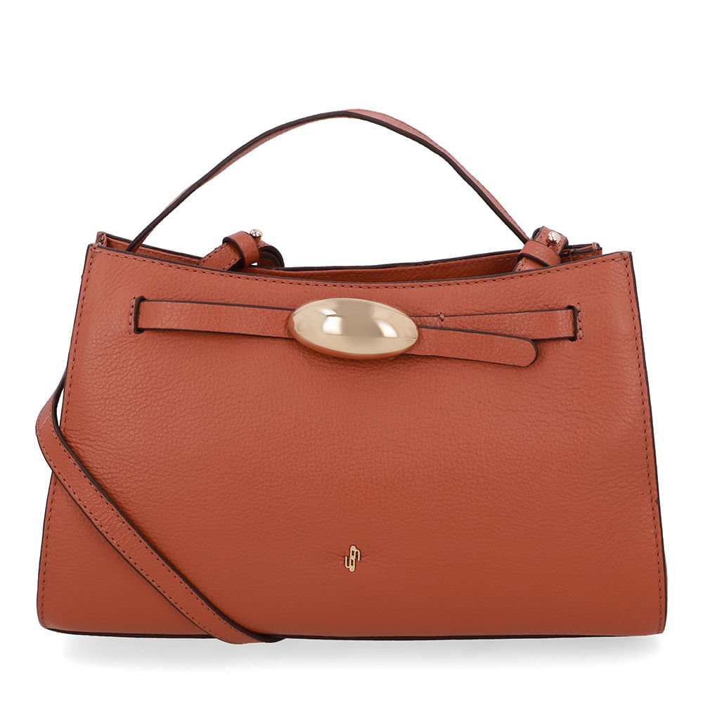 Bolsa Tote Couro Marrom Enfeite