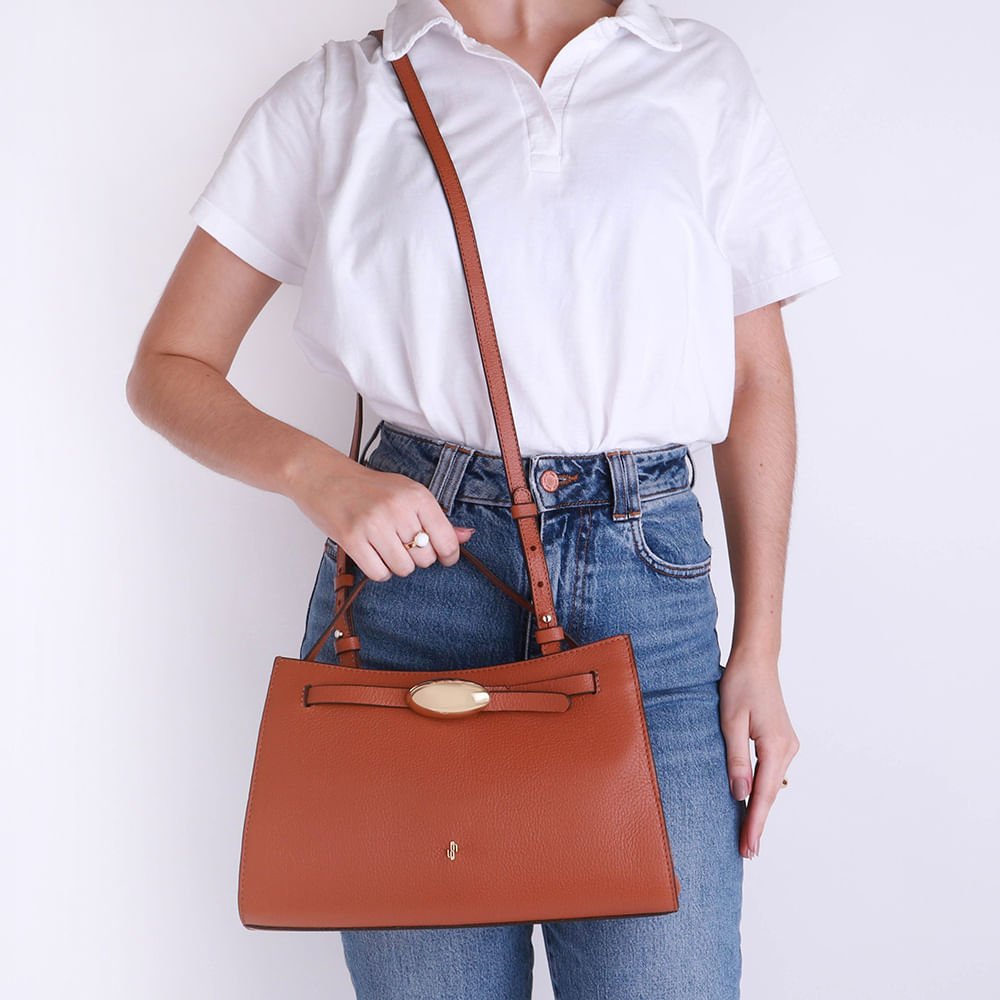 Bolsa Tote Couro Marrom Enfeite Marrom 4