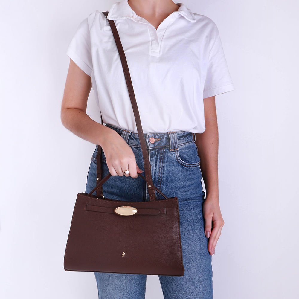 Bolsa Tote Couro Marrom Enfeite Marrom 4