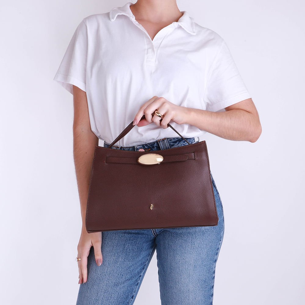 Bolsa Tote Couro Marrom Enfeite Marrom 5