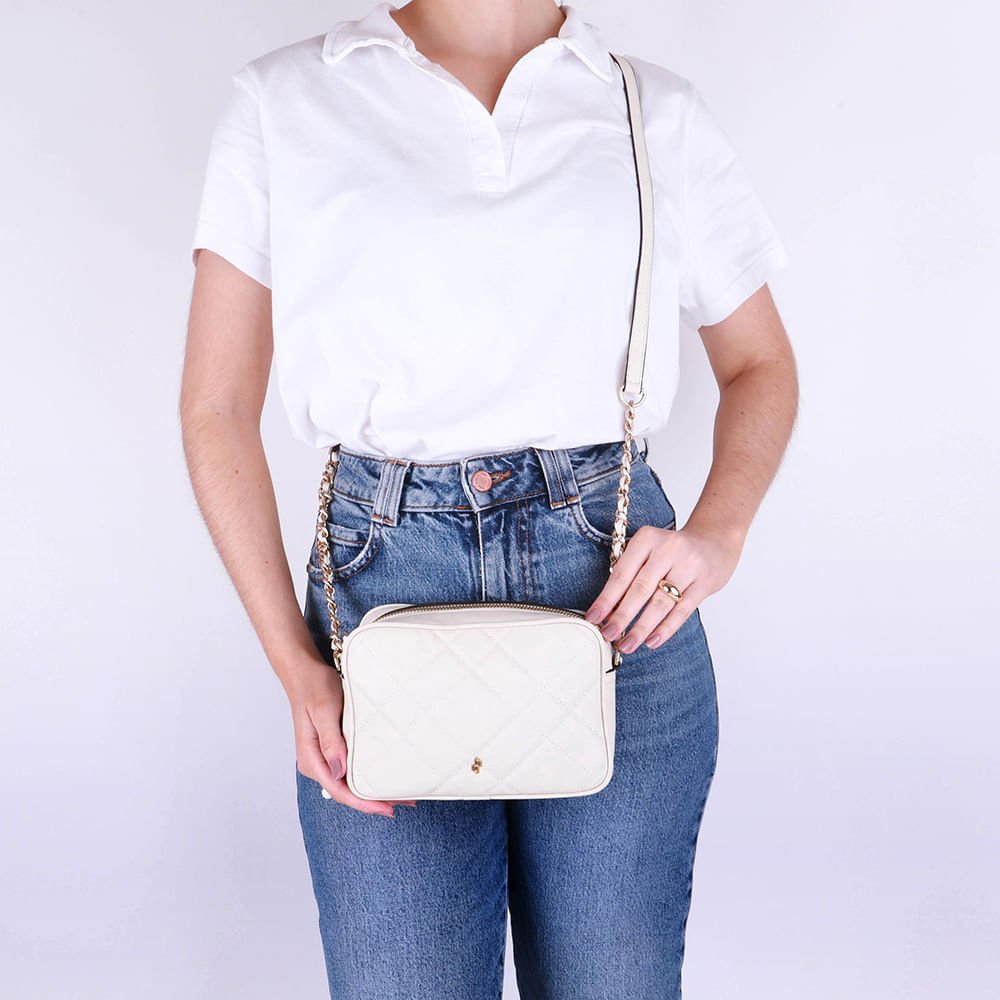 Bolsa Tiracolo Couro Branca Marfim Matelassê Marfim 4