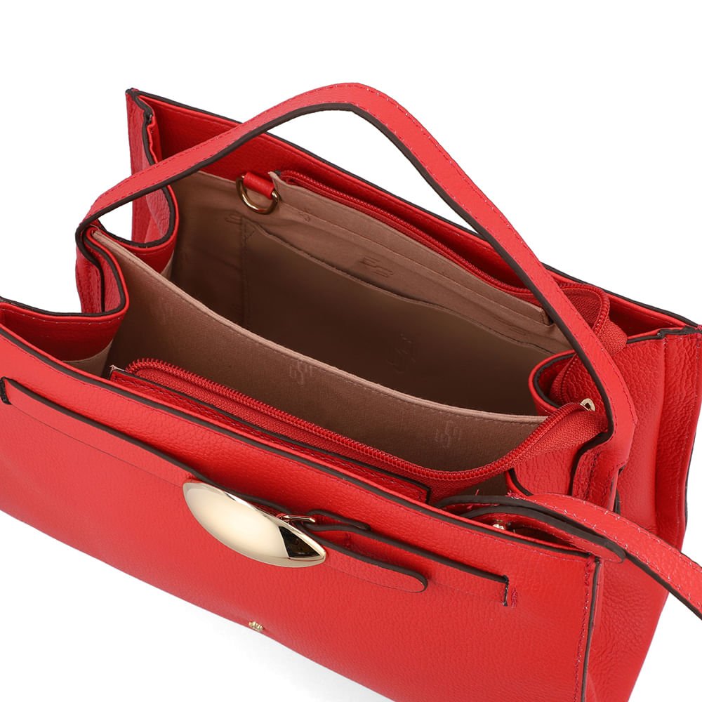 Bolsa Tote Couro Vermelha Enfeite Vermelho 3