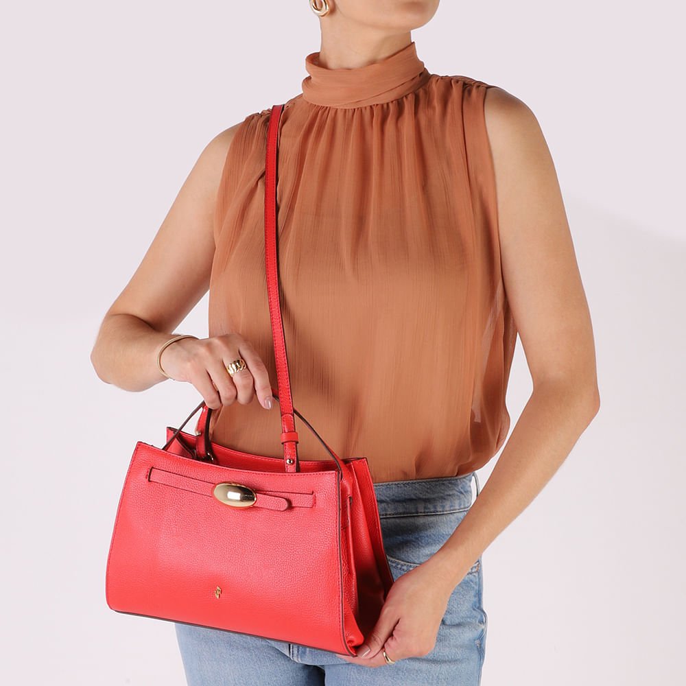 Bolsa Tote Couro Vermelha Enfeite Vermelho 4