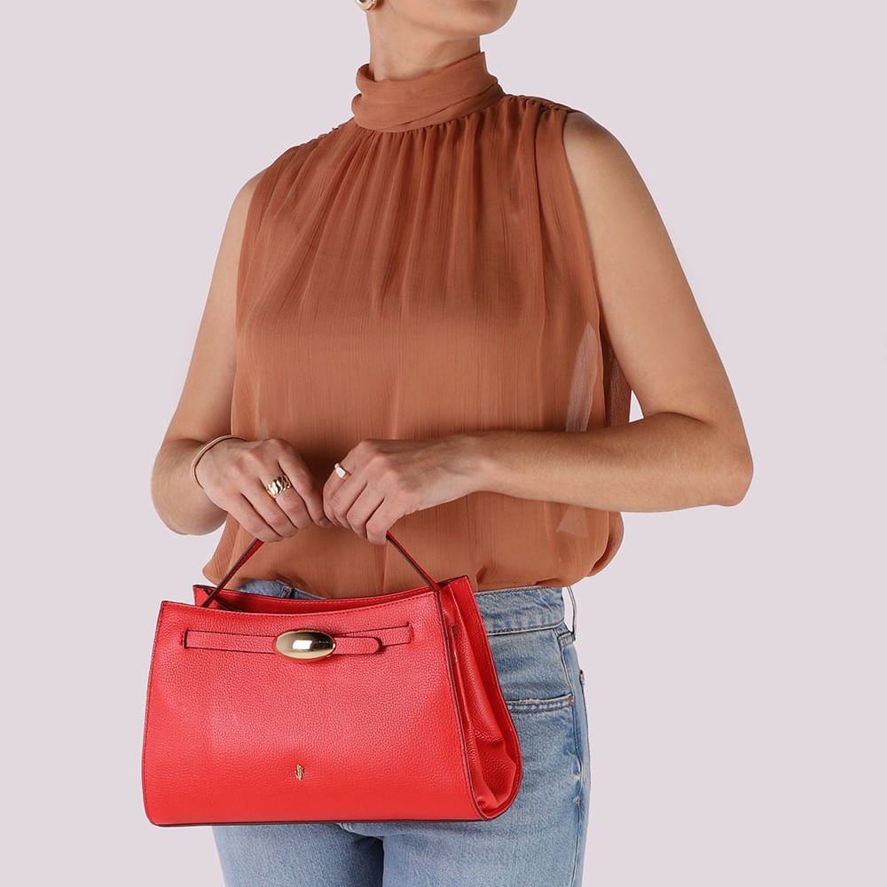 Bolsa Tote Couro Vermelha Enfeite Vermelho 5