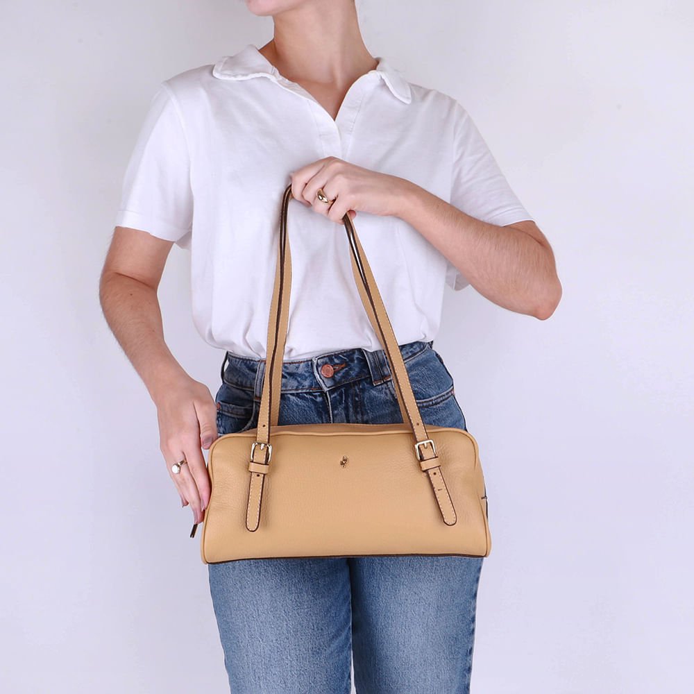 Bolsa Baguete Couro Bege Básica Bege 4