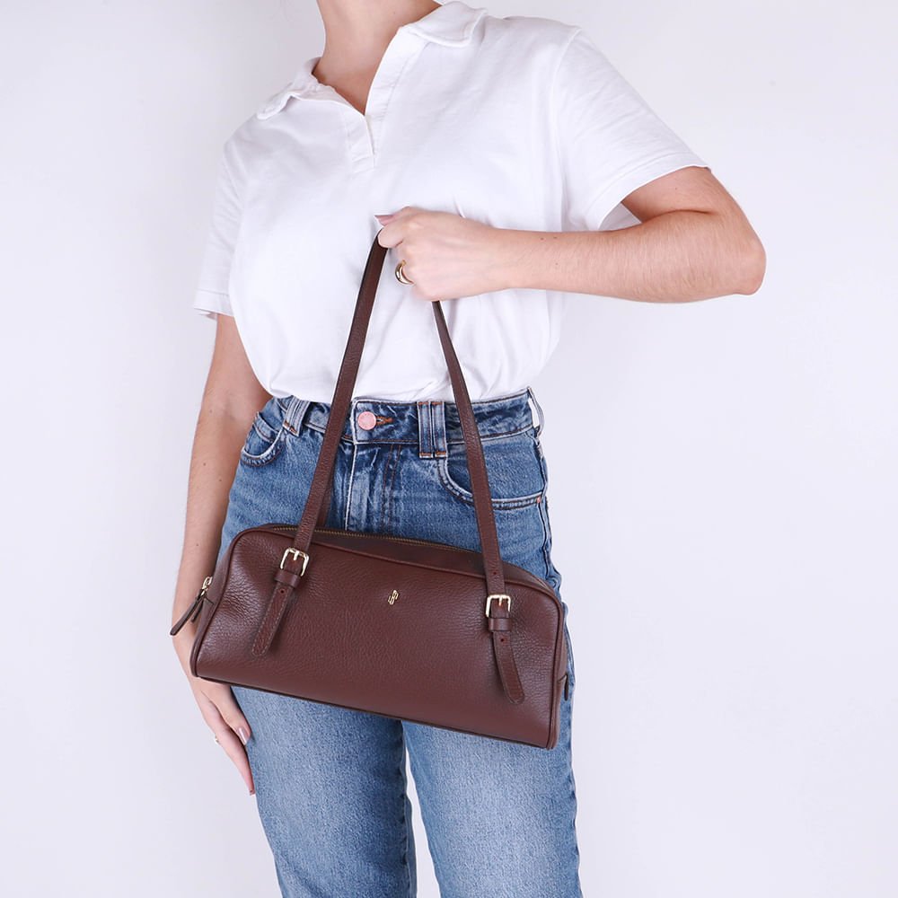 Bolsa Baguete Couro Marrom Básica Marrom 4