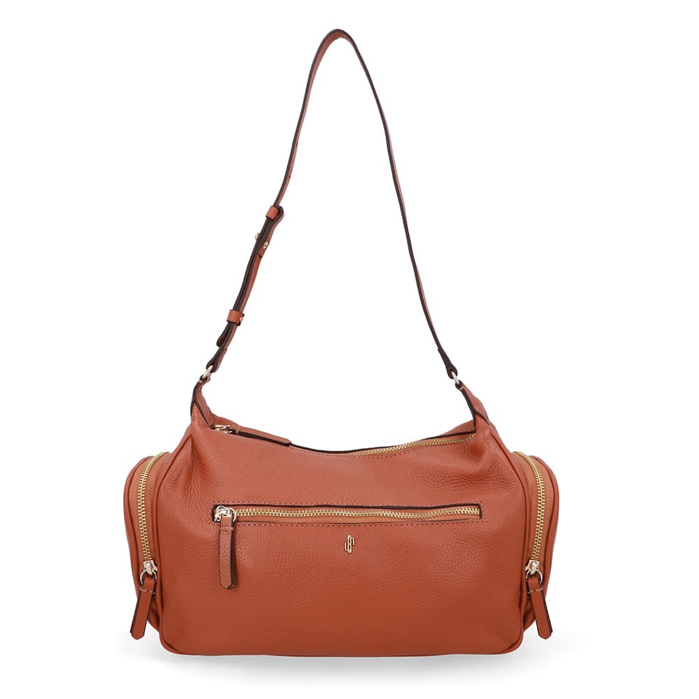Bolsa Baguete Couro Marrom Zíper
