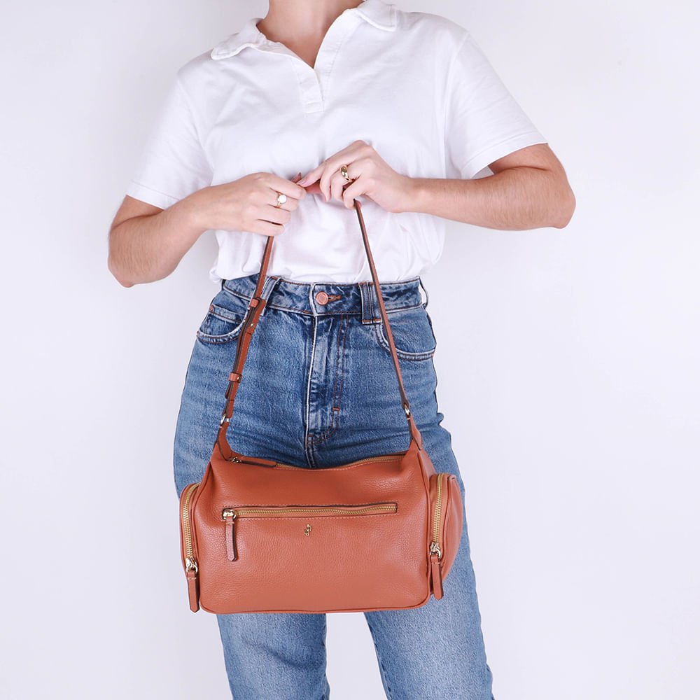 Bolsa Baguete Couro Marrom Zíper Marrom 4