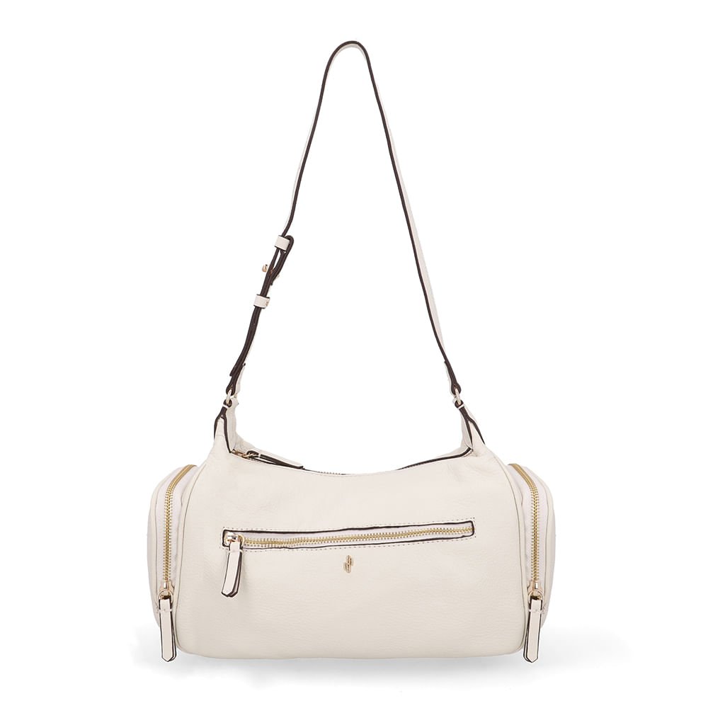 Bolsa Baguete Couro Branca Marfim Zíper