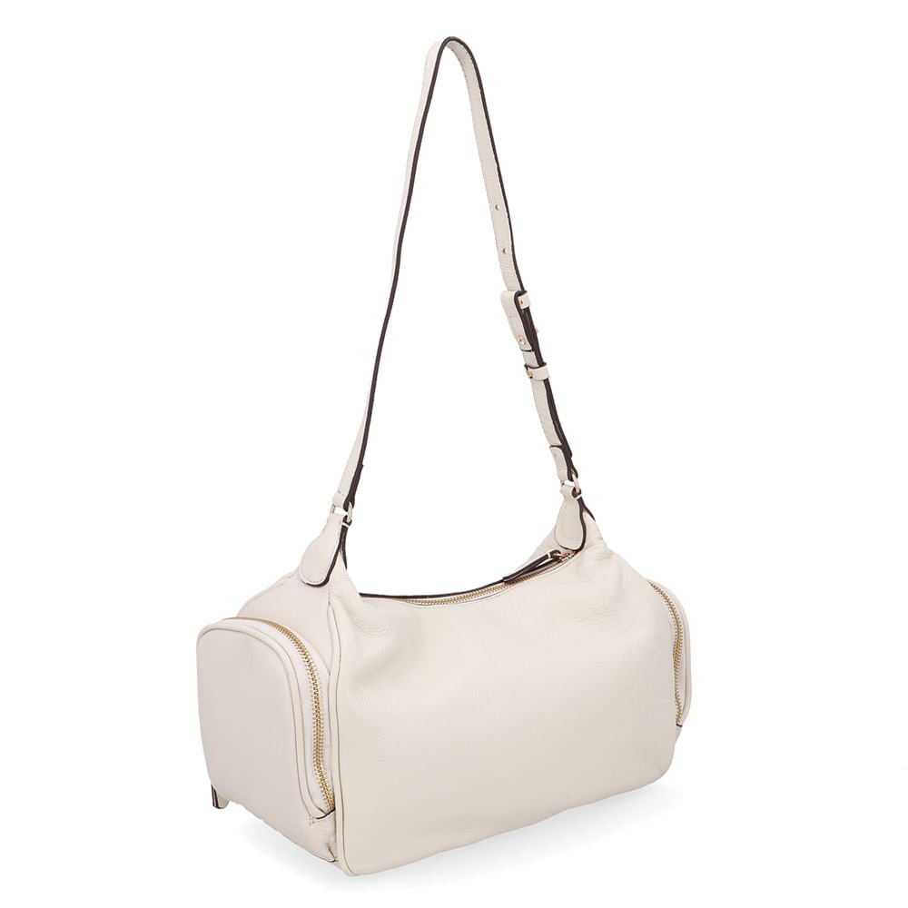 Bolsa Baguete Couro Branca Marfim Zíper Marfim 2