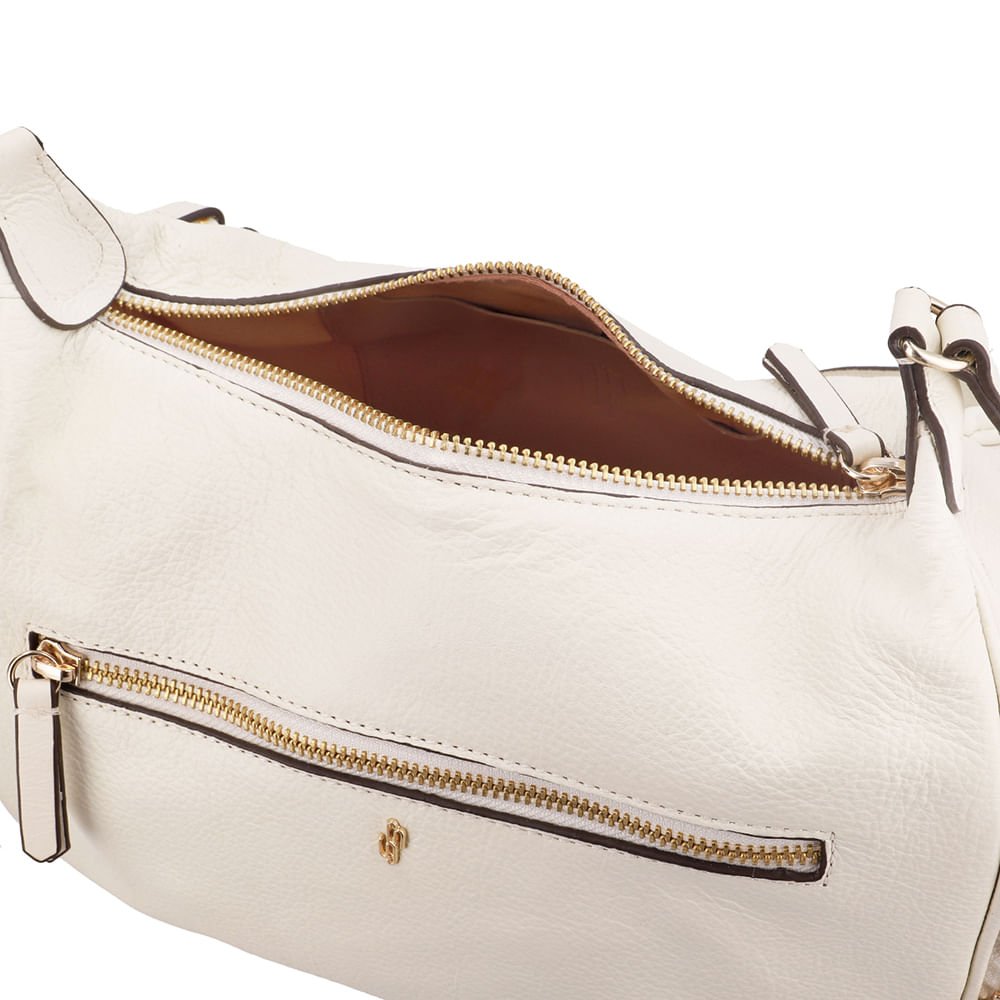Bolsa Baguete Couro Branca Marfim Zíper Marfim 3