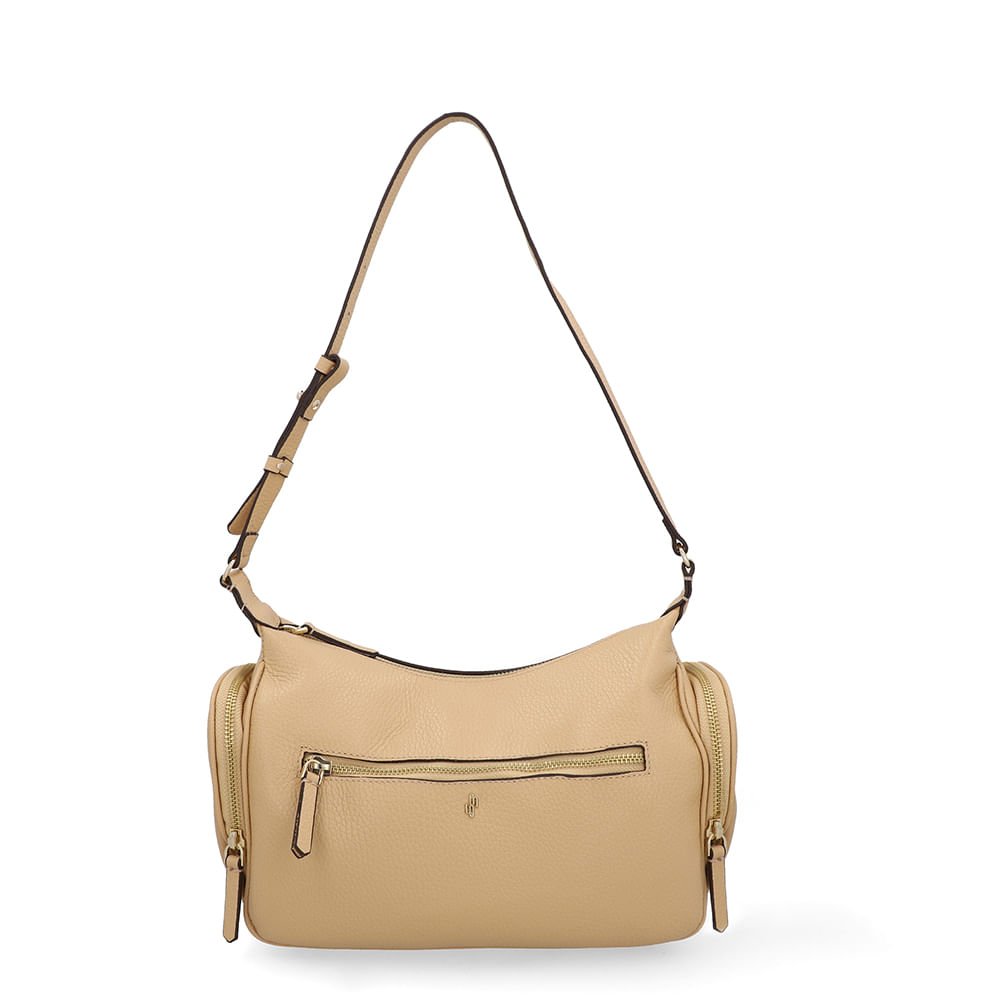 Bolsa Baguete Couro Bege Zíper