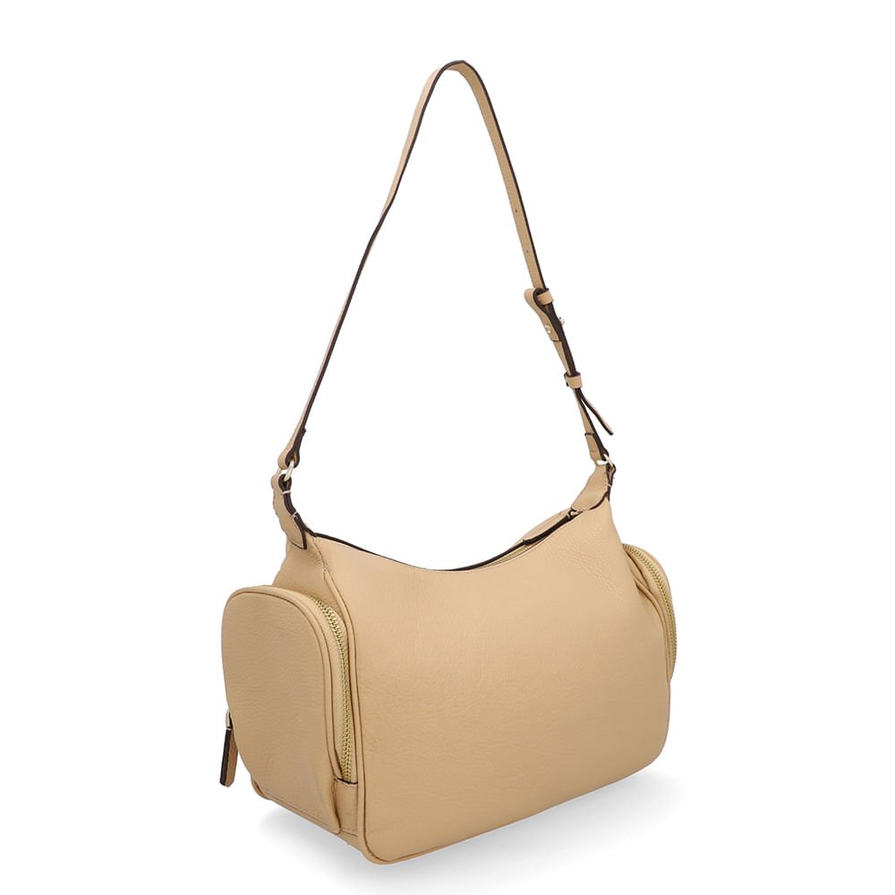 Bolsa Baguete Couro Bege Zíper Bege 2