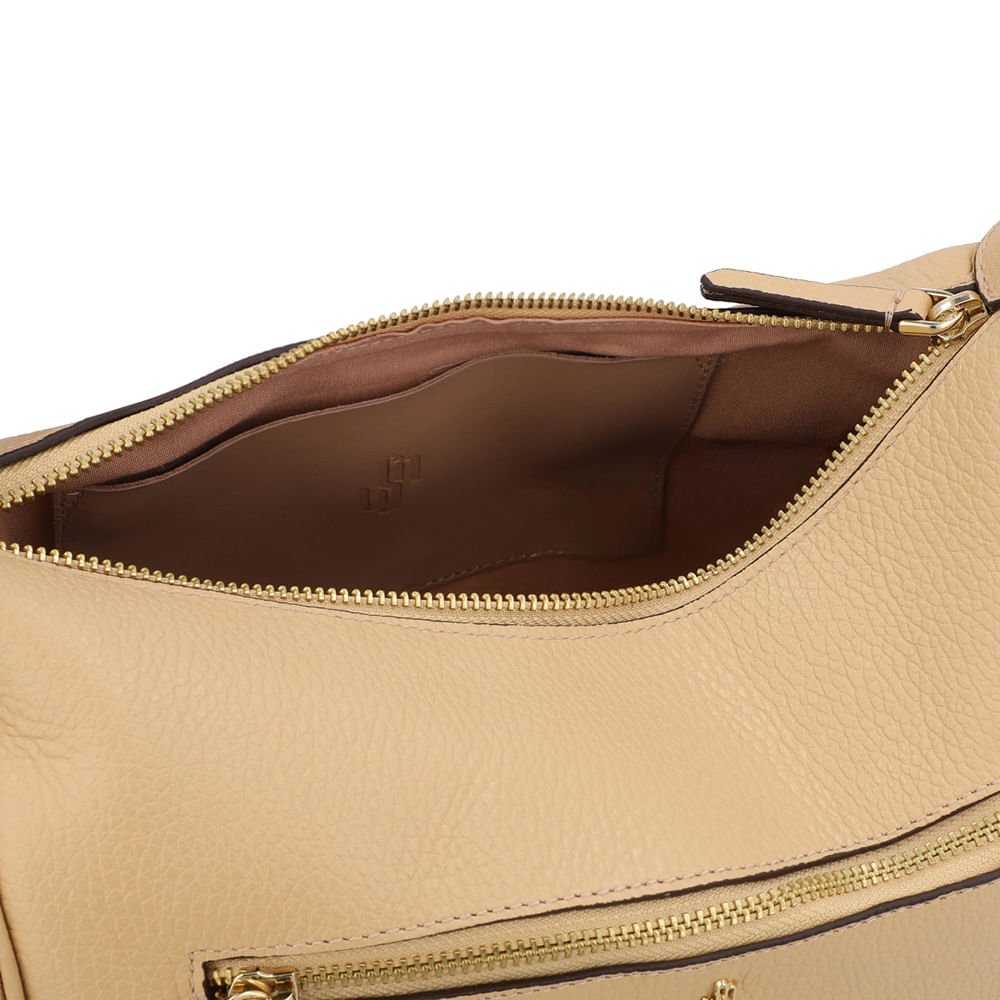 Bolsa Baguete Couro Bege Zíper Bege 3