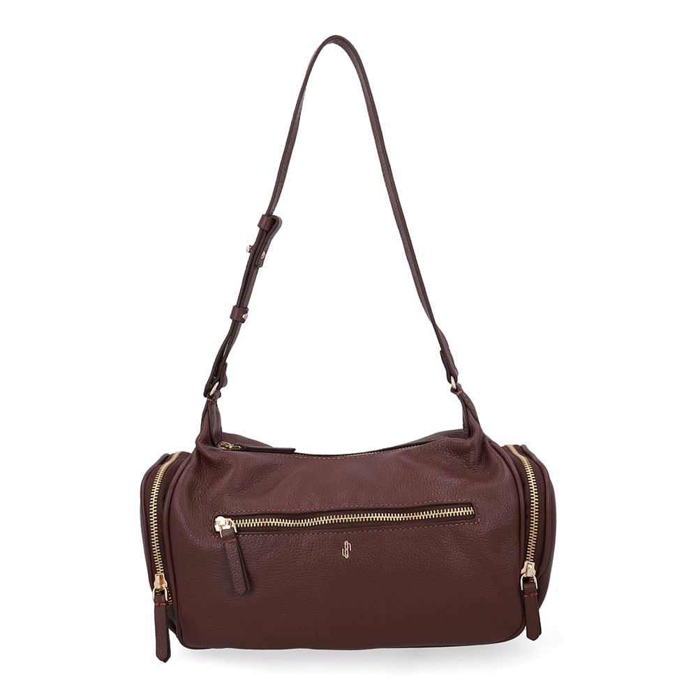 Bolsa Baguete Couro Marrom Zíper