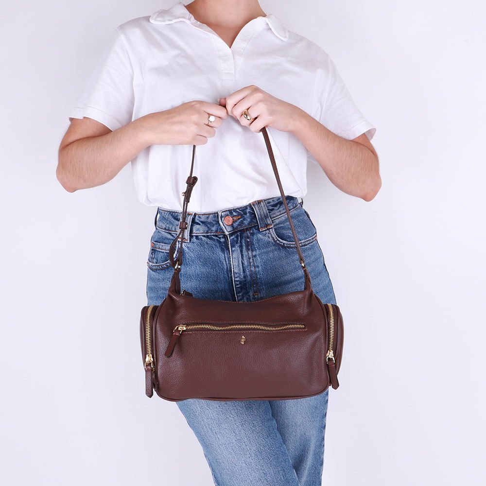 Bolsa Baguete Couro Marrom Zíper Marrom 4