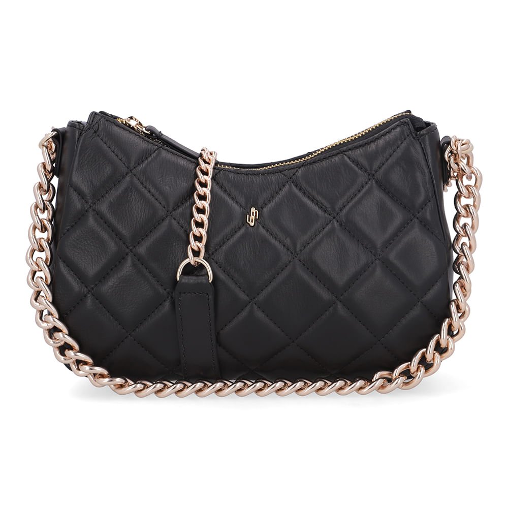 Bolsa Tiracolo Couro Preta Matelassê Corrente