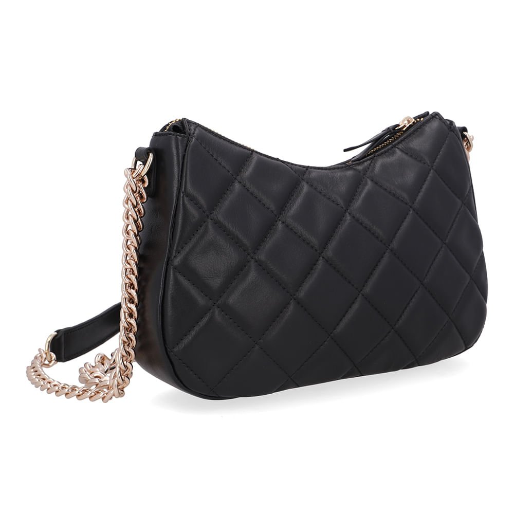 Bolsa Tiracolo Couro Preta Matelassê Corrente Preto 2