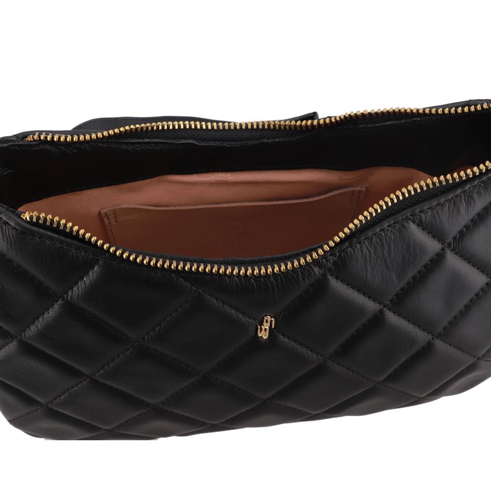 Bolsa Tiracolo Couro Preta Matelassê Corrente Preto 3