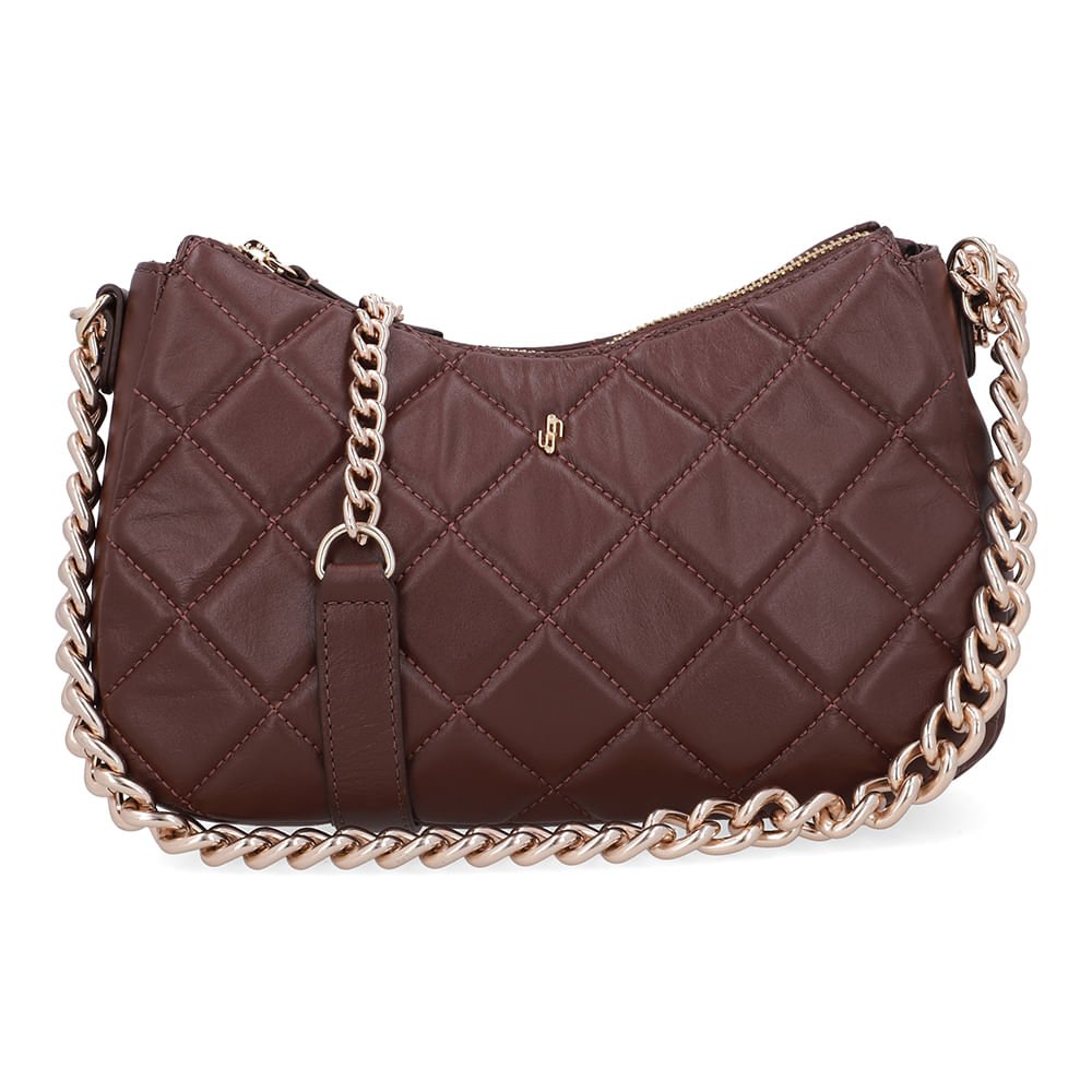 Bolsa Tiracolo Couro Marrom Matelassê Corrente
